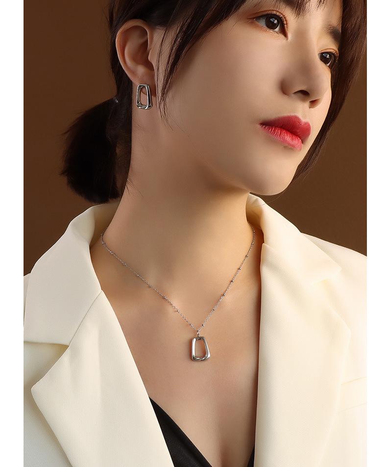 Marka French Geometric Square Necklace & Clavicle Chain Set with 18k Gold Titanium Steel Earrings Studs