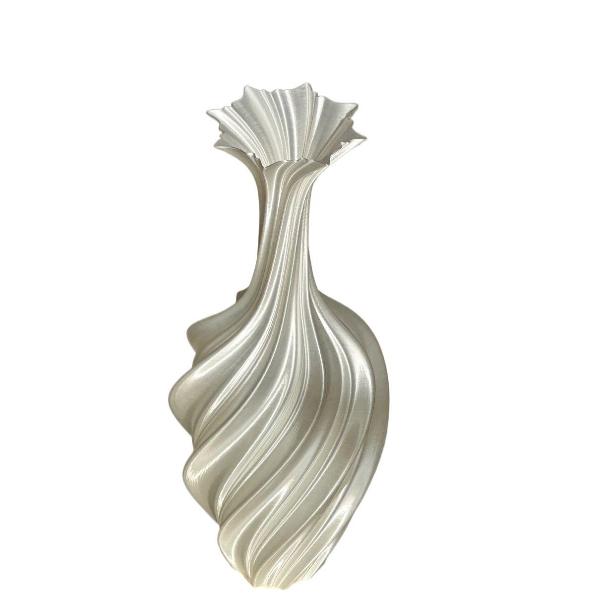 

3D Printed Abstract Art Vase, Twisted Retro Flower Arrangement Decorative Ornament One Size білий