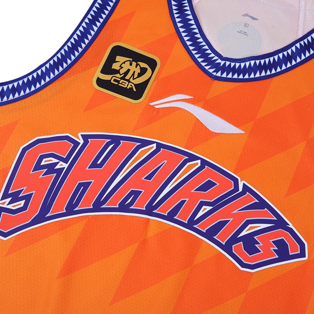 Li Ning CBA Series 24-25 Season Shanghai Jiushi Fan Edition Pullover Letter Print V-Neck Basketball Jersey Men jersey Sunshine-Orange AAYU519-1