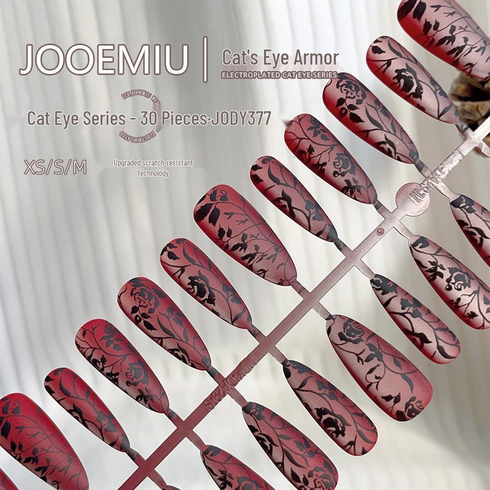 

Blood-Red Rose 3D Cat Eye Teardrop Pre-made Removable Nail Tips (30 Pieces)