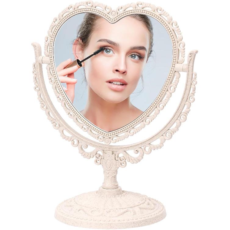 Vintage Rotation Table Mirror, Freestanding Tabletop Makeup Mirror, 360° Double Sided Vanity Tabletop Makeup Mirror for Girl Women Bathroom Bedroom