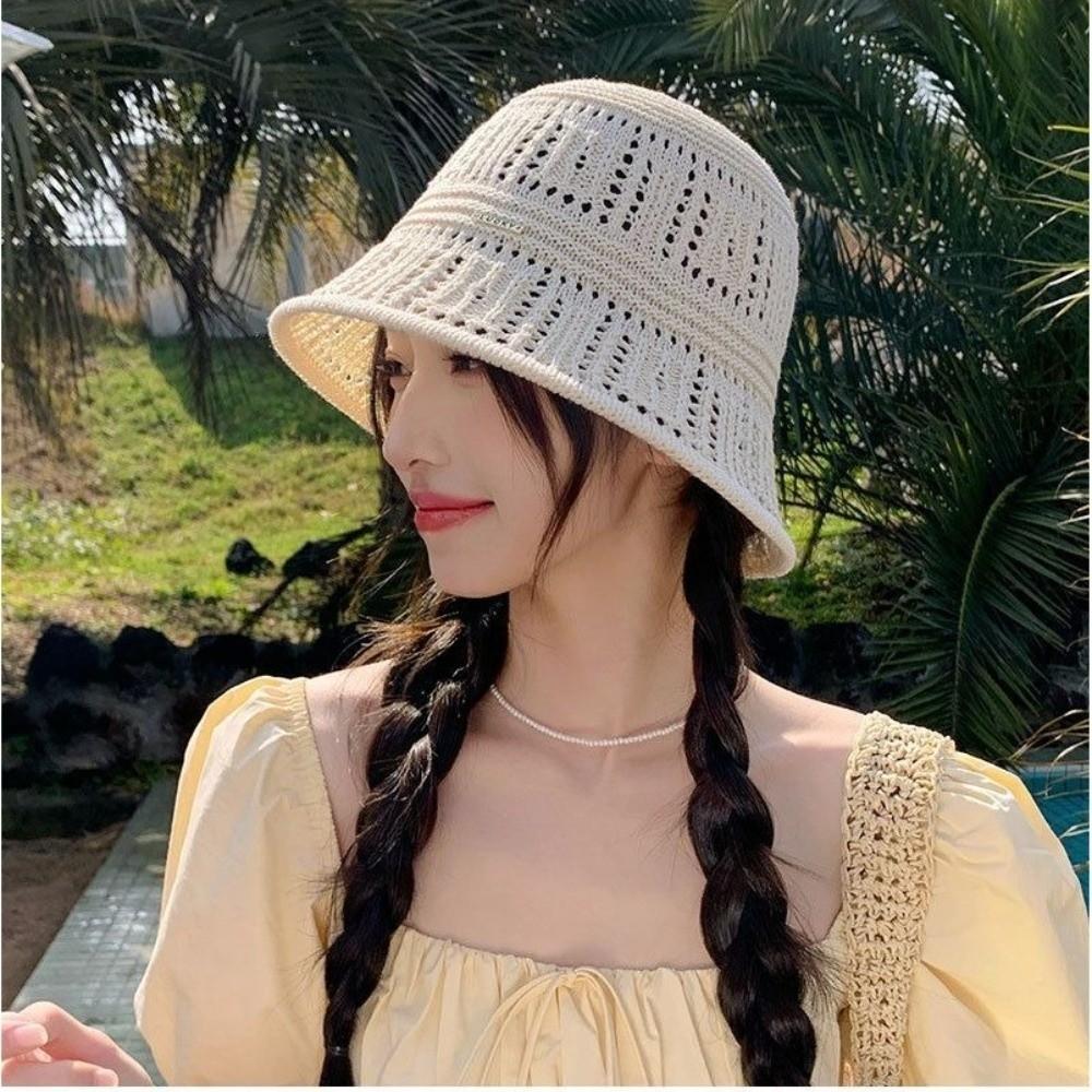 Wide Brim Fisherman Hat Knitted Bucket Hat Fashion Hollow Beach Cap  Summer