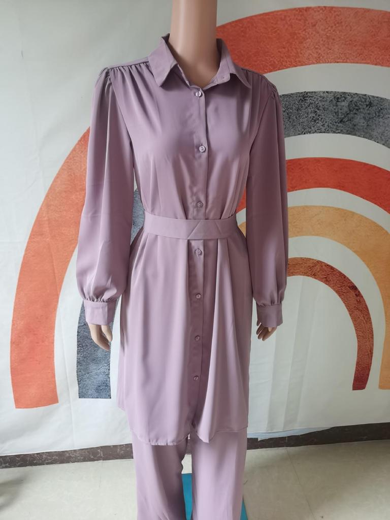 Elegant Middle Eastern Style Autumn/Winter 2024 Long-Sleeve Shirt and Trousers Set for Arab Muslim Women