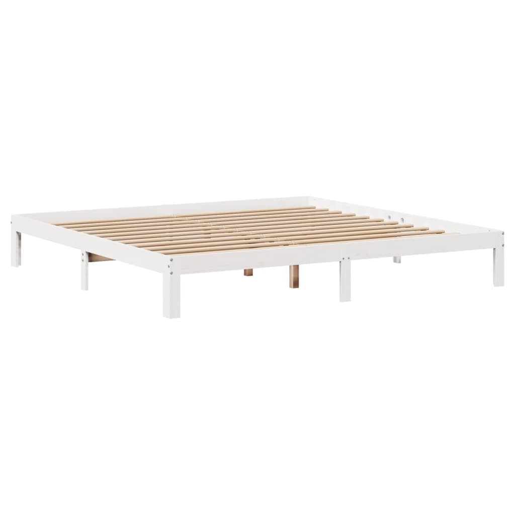 Solid Wood Bed with Shelf Without Mattress White 180x200 cm Pine