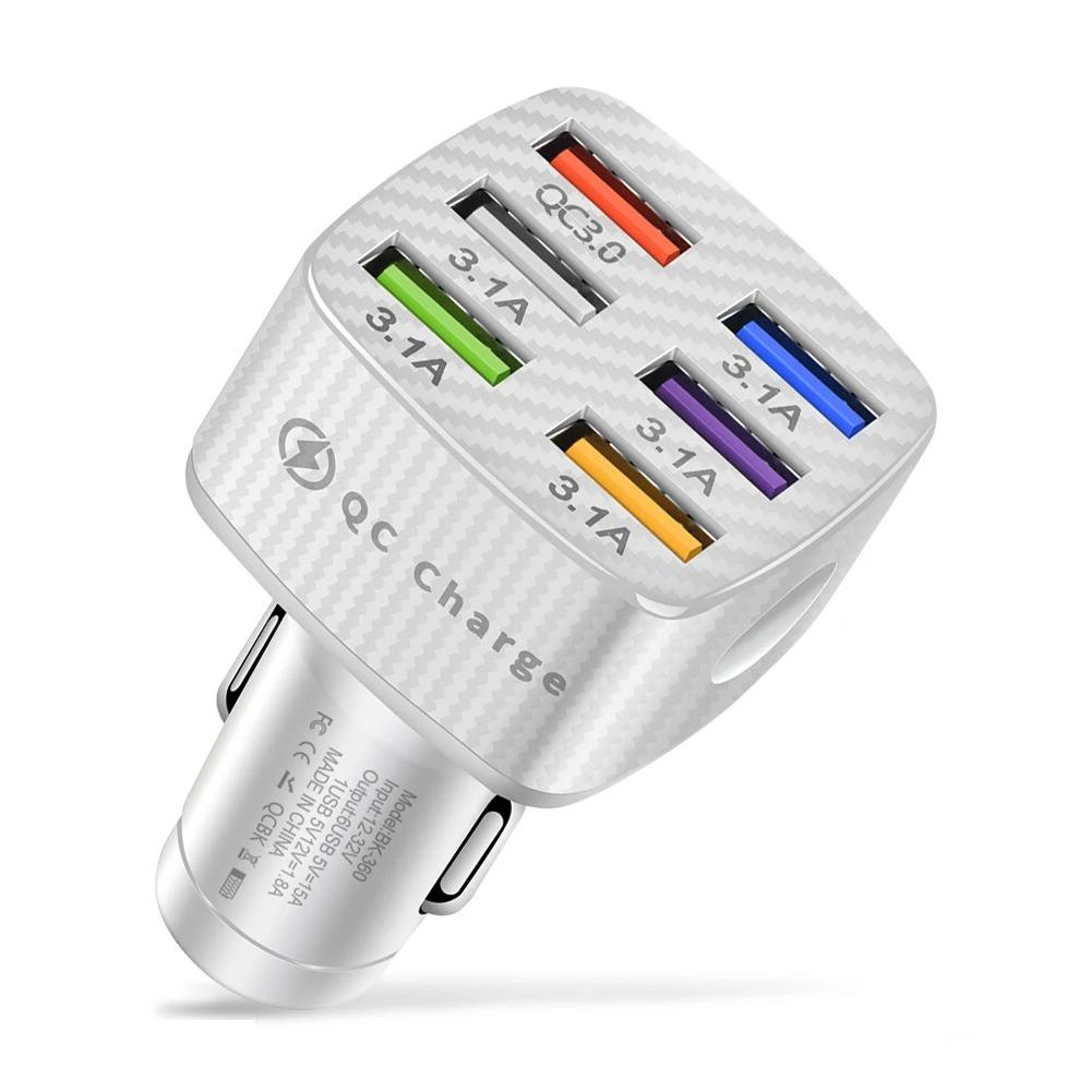 75W 6 Ports Car Charger Quick Charge 3.0 15A USB Charger For iPhone 1411 Pro Samsung Xiaomi Huawei Mobile Phone Charger