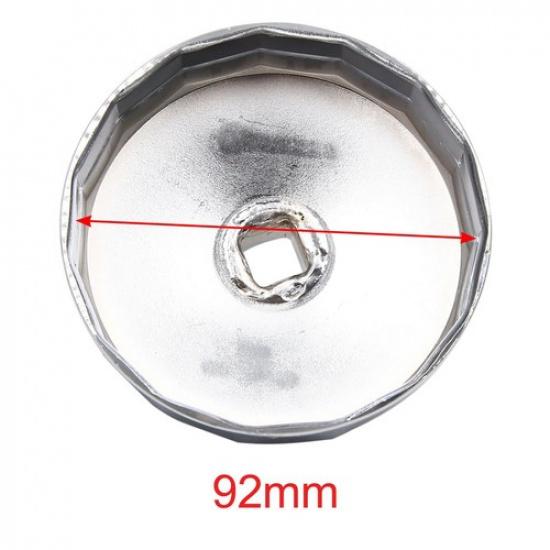 92mm 15 Flutes Silver Tone Metal Car Oil Filter Cap Wrench Socket Remover Tool