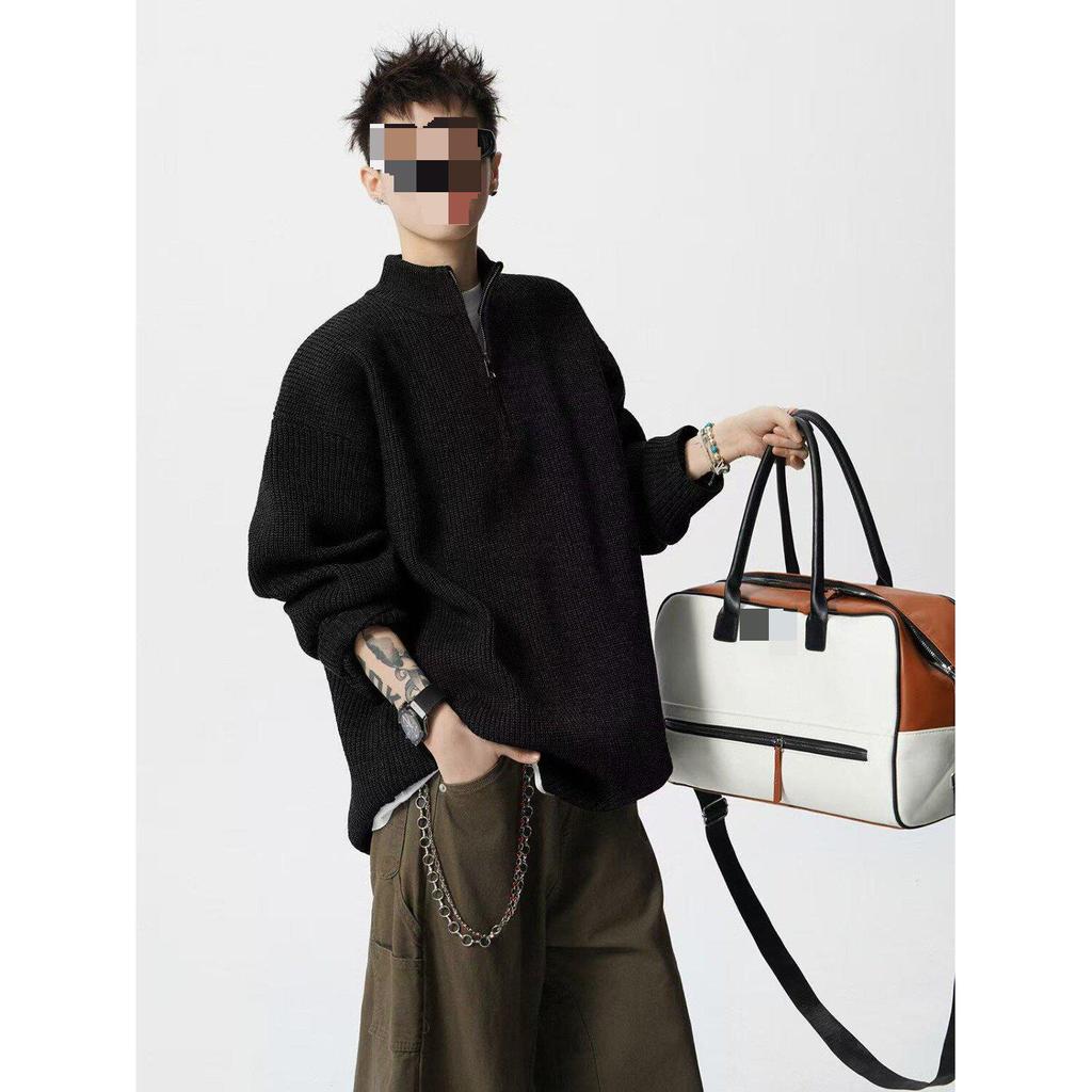 Men's Oversized Half-Zip Knit Sweater for Autumn/Winter