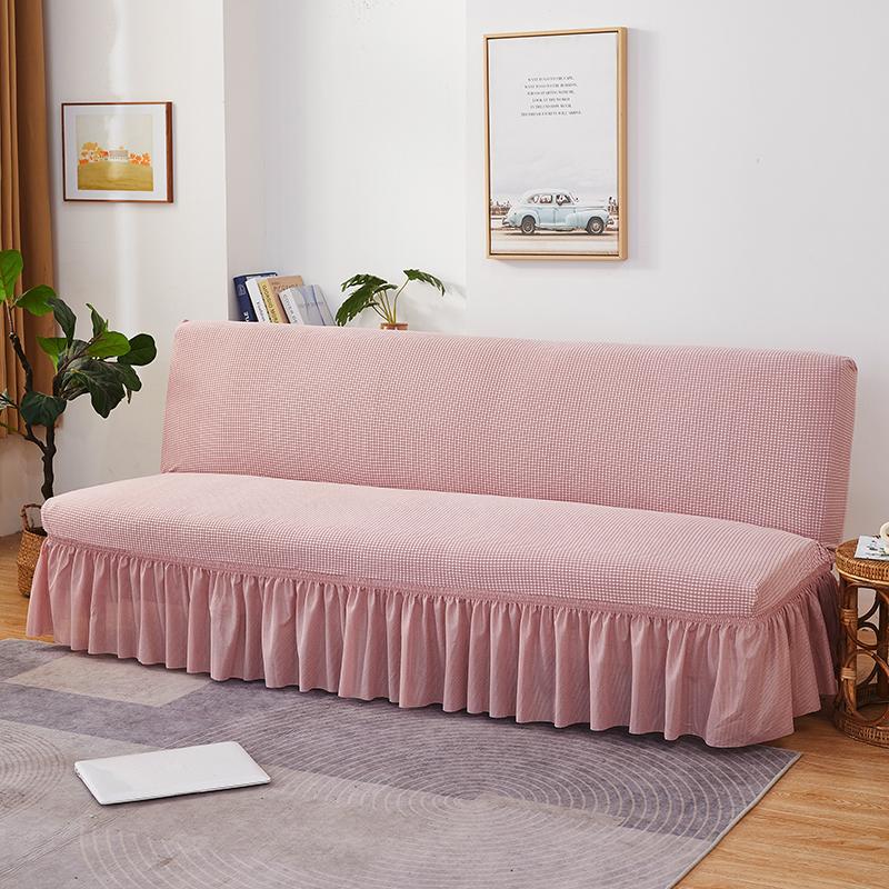 Poalr Fleece Sofa Bed Cover Stretchable Armless Sofa Slipcover All-inclusive Universal All-Season Foldable Sofa Bed Protector 120-140cm