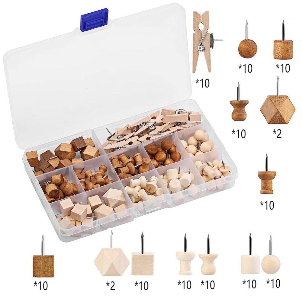 

114Pcs Various Style Drawing Thumb Tacks Wooden Cork Board Thumbtack Wood Push Pins Classroom