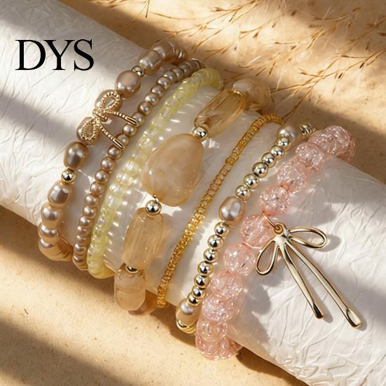 Casual Summer Bracelet 1 Set Bohemian Beaded Bracelets for Women Bow Knot Charm Stretchy Holiday Stackable Stretch Beach Vacation Party