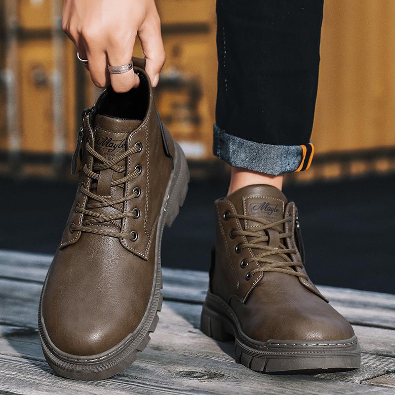 2024 Men's Vintage Work Shoes Autumn and Winter Thick Soled High Non Slip Casual Leather Boots Chelsea Desert Waterproof Boots