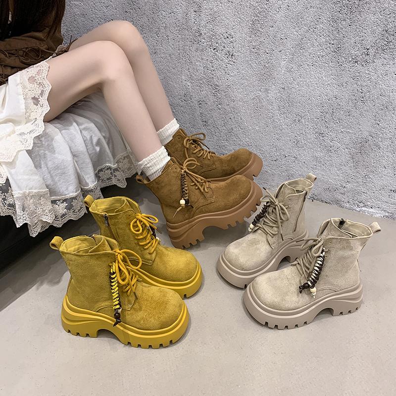 Fashion Platform Women's 2025 Autumn and Winter New Small Heightened Non-Slip Short Cylinder Boots Frosted Motorcycle Boots