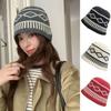 Retro Knitted Hat Warm Diamond Grid Pattern Bucket Hat Appearing Small In Size Big Head Circumference Ear Protection Hat