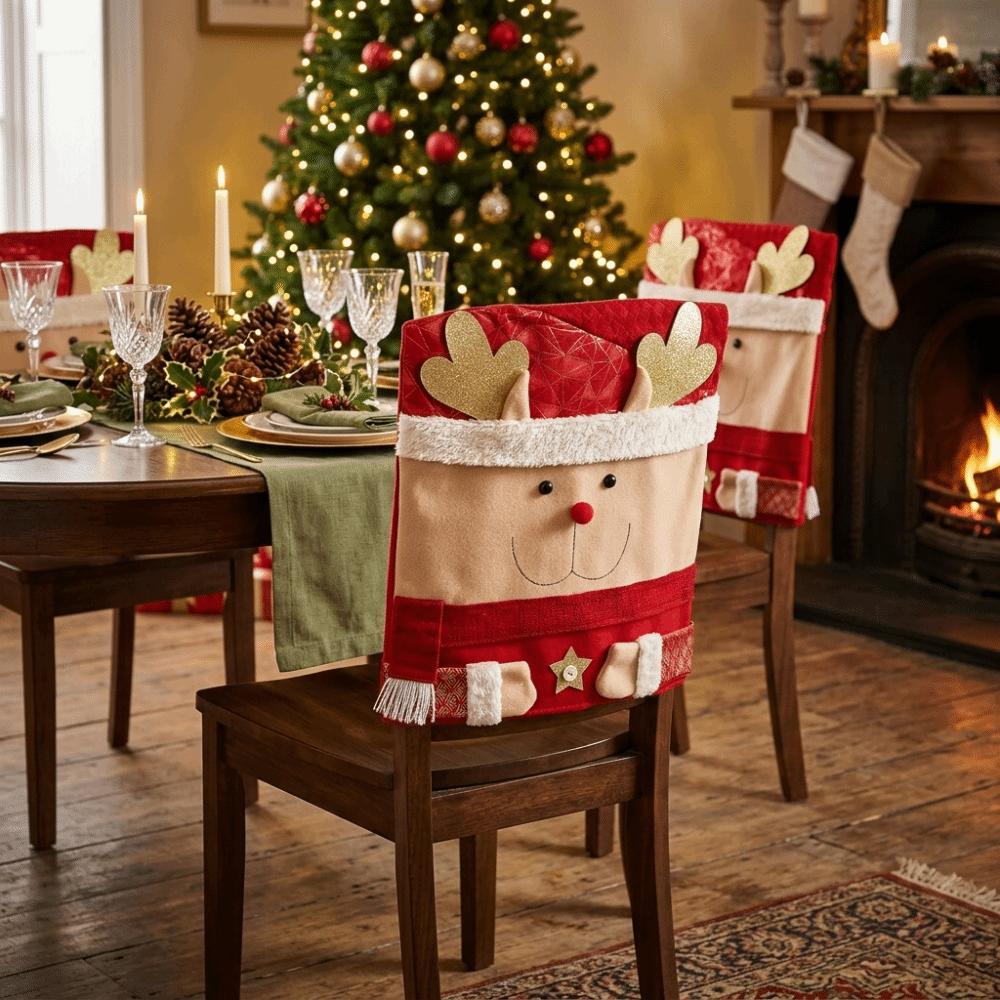 Comfortable Christmas Chair Covers Removable Plush Stool Covers Xmas Dinner Chair Seat Cover Hotel