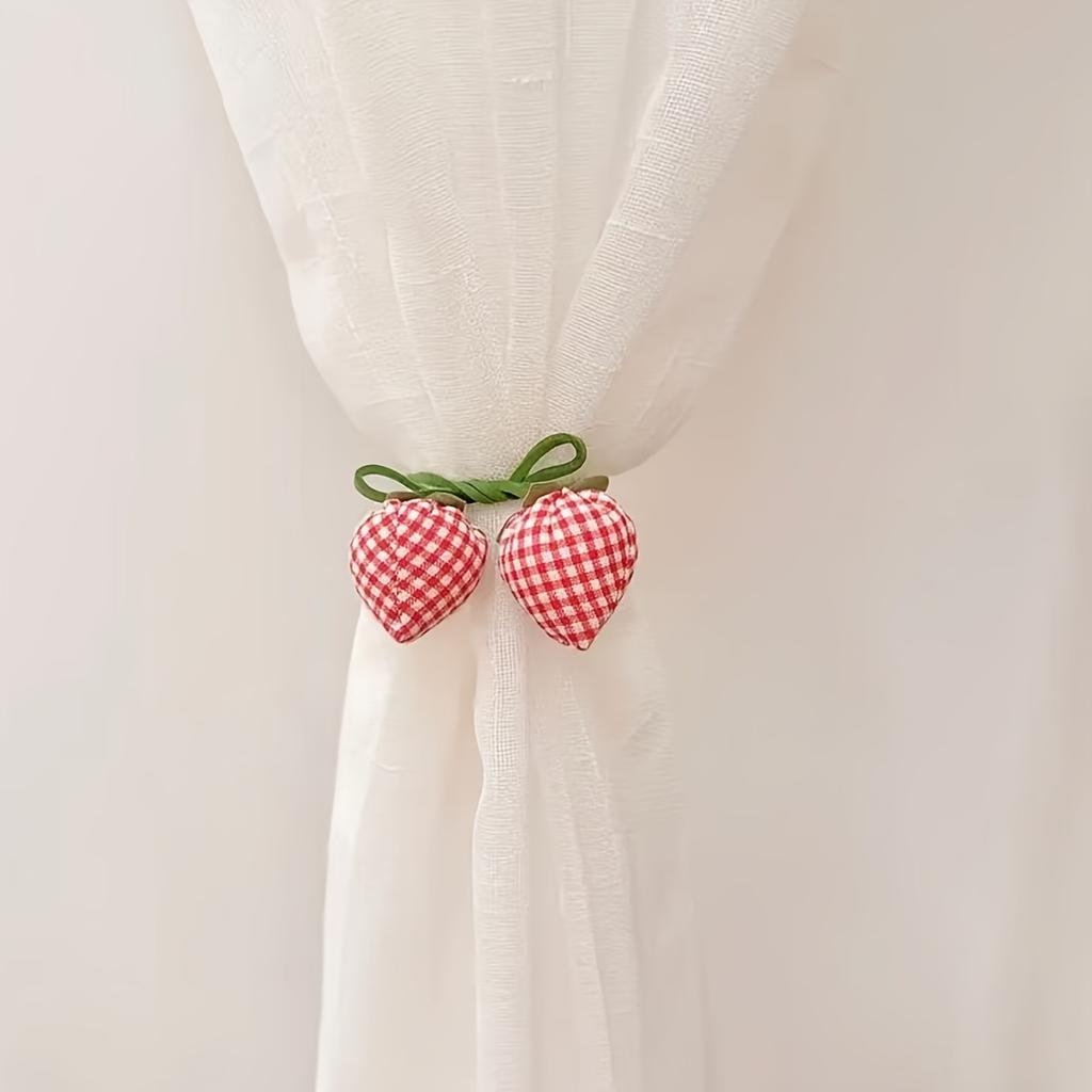 2 Pcs/1 Pcs Pastoral Style Strawberry-Shaped Decorative Curtain Tiebacks, Cute Strawberry Accessory Cords For Sheer Curtains, Door