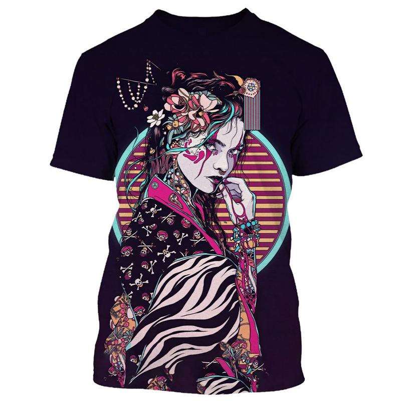 T-shirt Geisha Guerriera Giapponese Girocollo Manica Corta Stampa 3D Personalità Vintage Tendenza Stile Harajuku T-shirt da Uomo