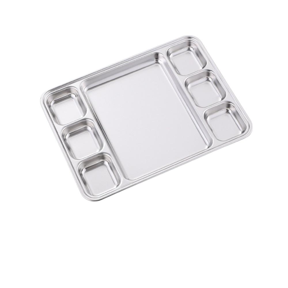 Multi-Compartment Stainless Steel Divided Meal Tray Rectangular Food Serving Plate Kitchen