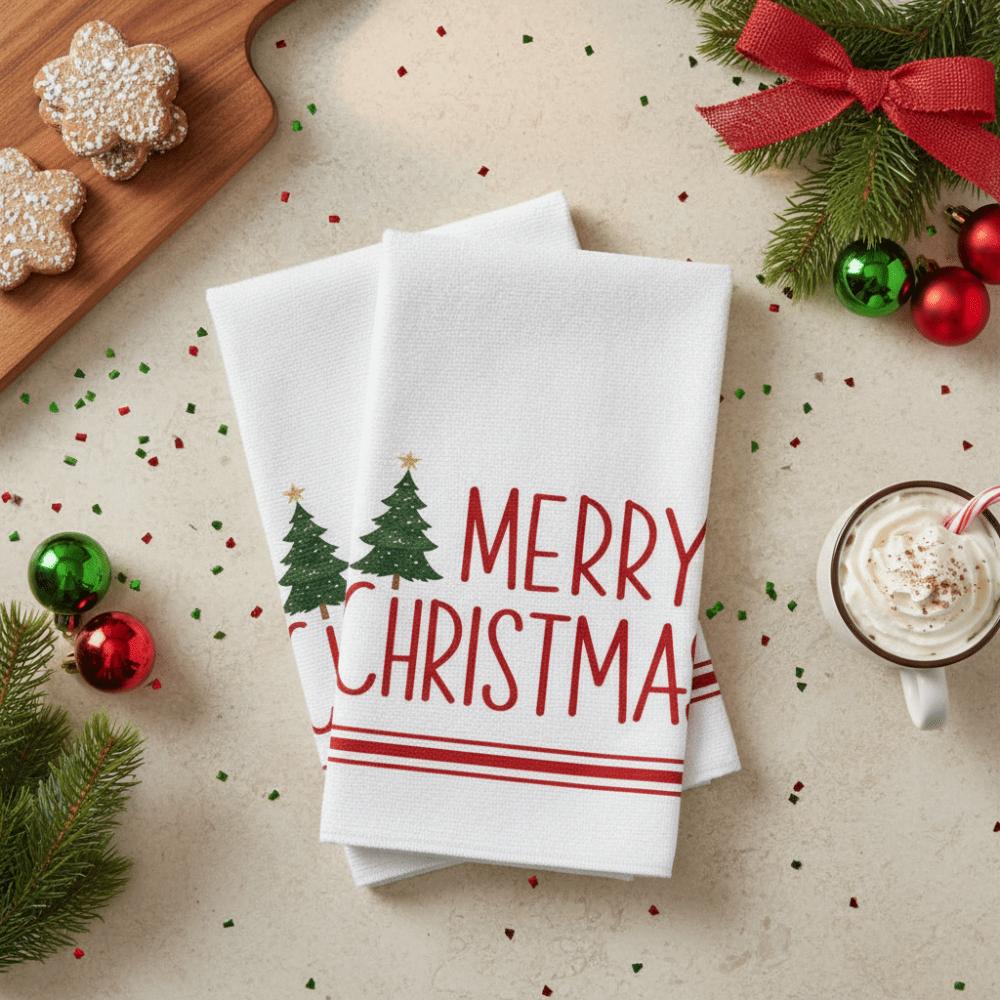 2PCS Fade-resistant Merry Christmas Kitchen Towel Water-absorbent Dishcloth Kitchen Hand Towel  Home
