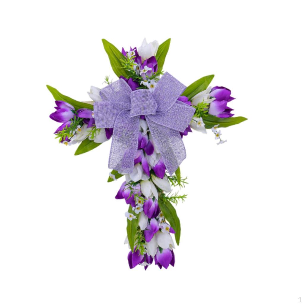 Easter Cross Wreath Artificial Flower Gift Garland Hanger Spring Tulip Door for