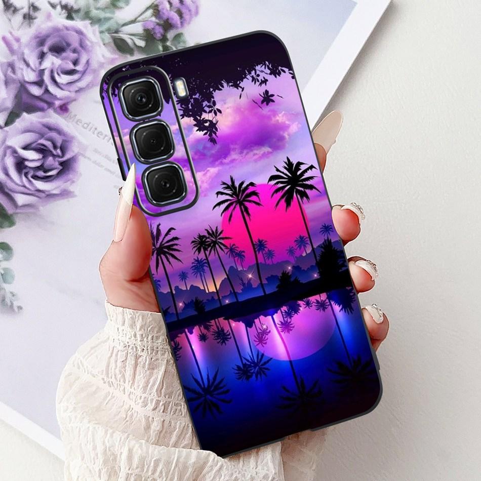 For Infinix Hot 50 4G Phone Case Hot 50 Pro+ 4G Hot50 Pro Elegant Floral Cat Pattern Black Silicone Soft TPU Cases