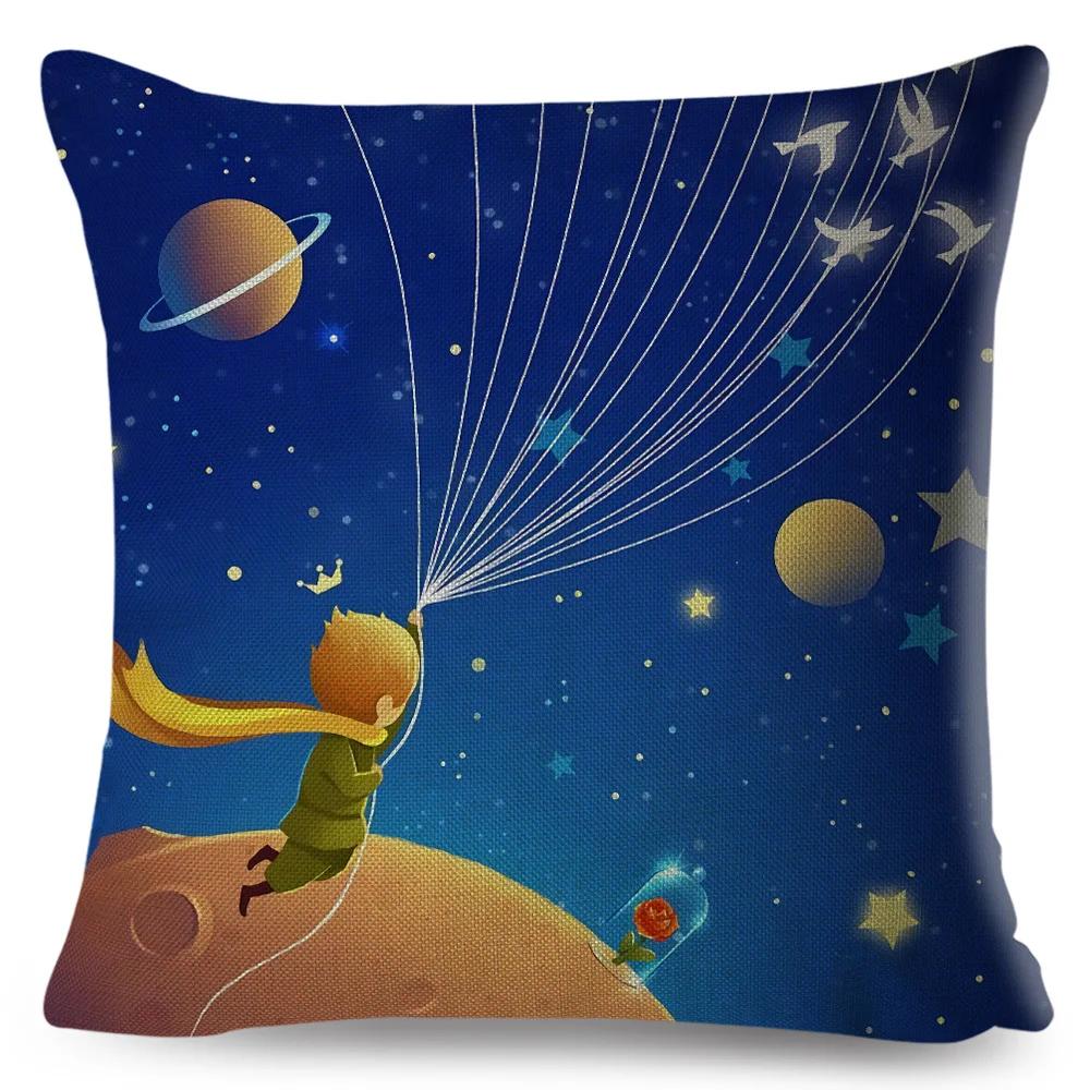 Little Prince Pillow Case Decor Cartoon France Anime Print Cushion Cover for Sofa Home Children Room Linen Throw Pillowcase
