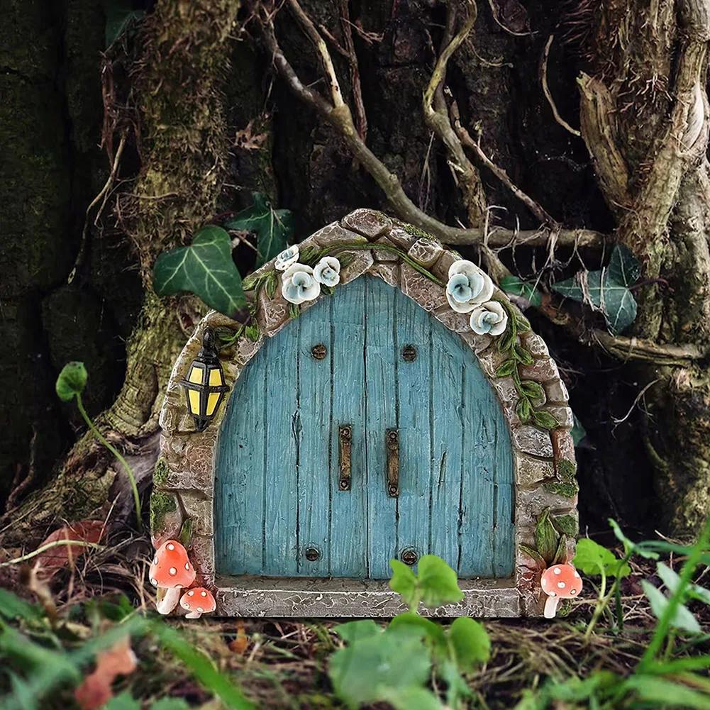 Miniature Wooden Fairy Door Sculpture for Outdoor Yard Art Garden Tree Decor Creative Elf Door Figurines With Engraved Design