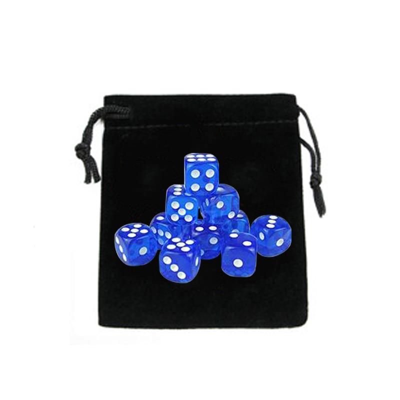 

10 шт., кубики с сумкой для игральных костей на шнурке, 14 мм, 6-сторонние акриловые круглые угловые кубики для настольных игр, кубики для вечерние азартных игр, цифровые кубики