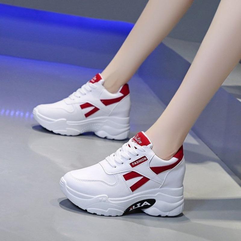 Inner Heightening Shoes Muffin Sole Sneakers New Lace-up Thick-soled Leather Surface White Shoes Heightening Fashion Casual Shoes