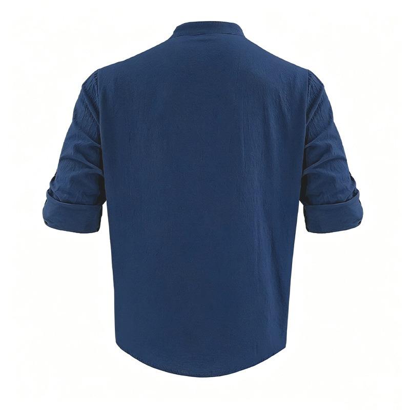 Men's Long Sleeve Stand Collar Henley Casual Shirt.