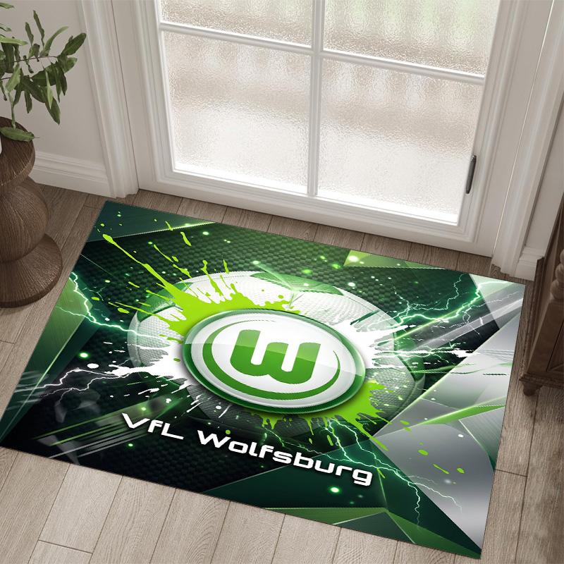 VfL Wolfsburg FC Design Kristall Samt Teppich Gemütlich Nicht?Rutschfester Teppich mit Aufdruck für Schlafzimmer Wohnzimmer Eingang