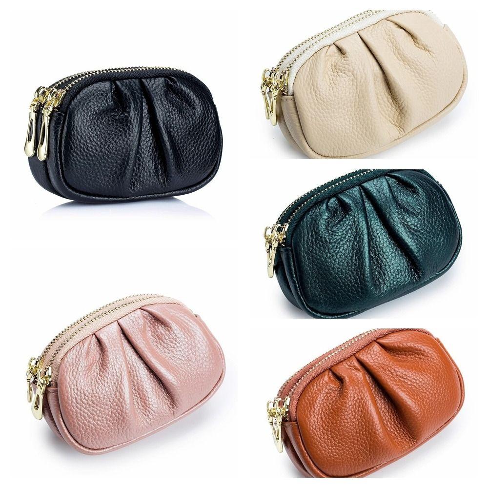 Fashion Wrinkle Mini Wallet Double-layer Zipper Short Wallet Solid Color Multifunctional Card Holder Women