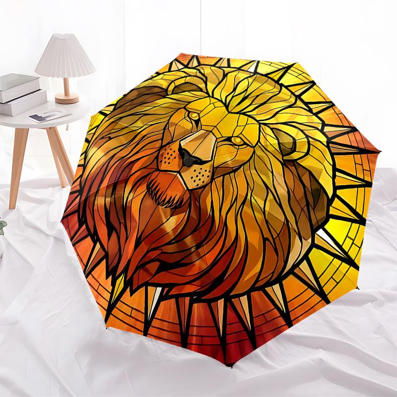 1pc Lion Stained Glass ArtworkUmbrella with Plastic Handle,Suitable for All Seasons Home Travel Outdoor UmbrellaB1572
