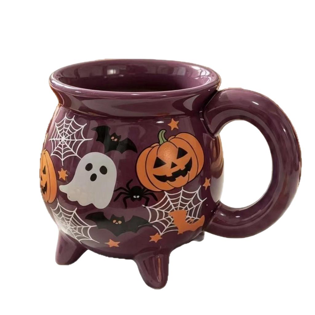 Halloween Keramiktasse - Lila Kesselform mit Kürbis und Design, Trinkgeschirr für Feiertagspartys, 12 oz