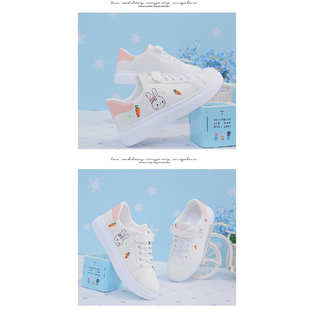 Girls' Sports Shoes New Summer White Shoes Breathable Leather Panel Shoes for Older Children Students Flat Running Shoes