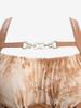 Rosegal Plus Size Tie Dye Leaf Print Chain Panel PU Leafther Strapy Lace Up Corset 2 In 1 Cold Shoulder Plisse Blouse