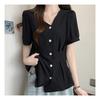 Navava Women Vintage Plain Asymmetrical Short Sleeve Blouse Nb2240