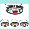 Handcrafted South American Flags Black Leather Multilayer Braided Bracelet