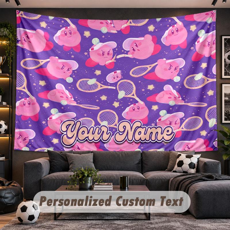Wall Hanging Tapestry Custom NameKirby Pattern Personalized Printed Fabric Wall Decor