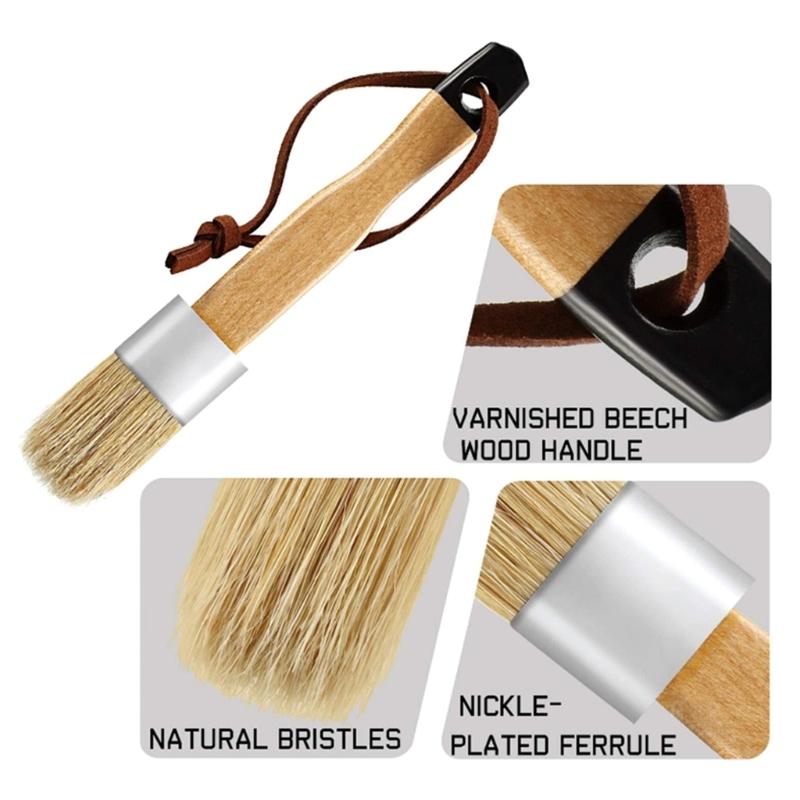 Set of 3 Pig Hair Round Brushes Natural Bristle for Wall, Cabinets and Fences Soft Pig Hair Art Painting Brushes