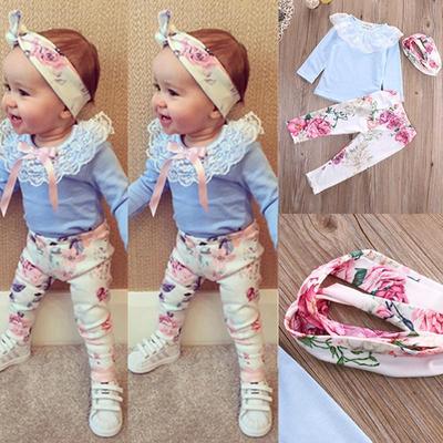 Wave Cotton Floral Ruffles Baby Girl Costumes Rompers Dress with Headband