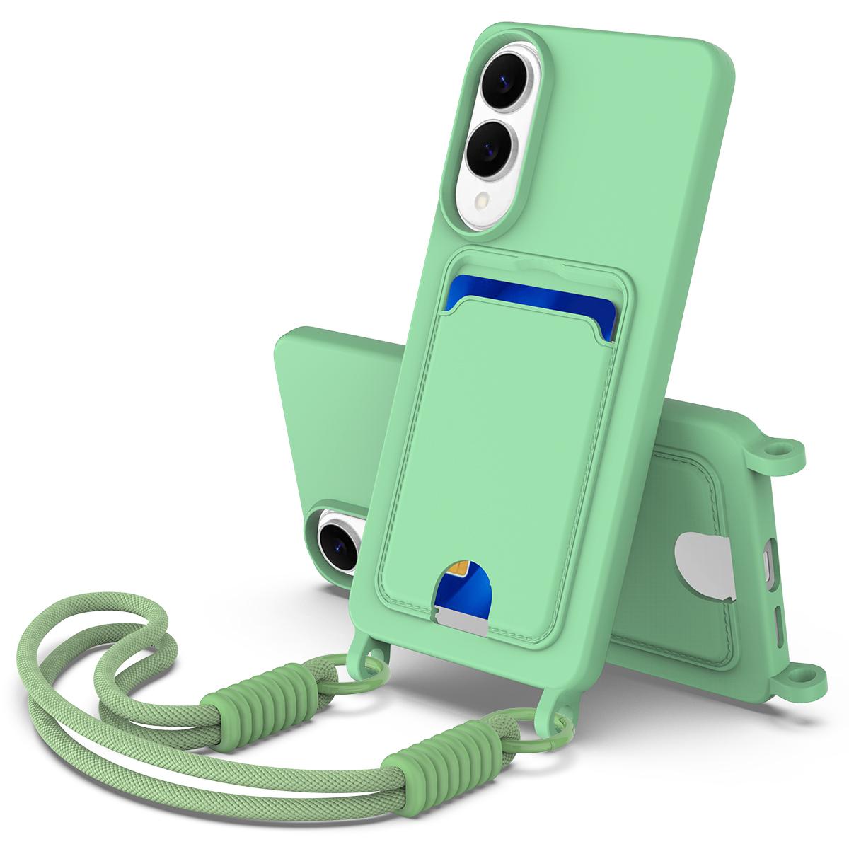 

For Samsung Galaxy S25 Edge Liquid Silicone Case Phone Back Cover with Card Holder and Short Strap D