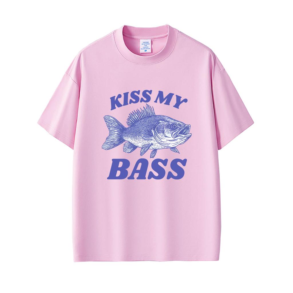 Retro Fishing T-shirt Kiss My Bass T Shirts Funny Men Dad Grandpa Fishing Tshirt Outdoors Male Humor Tops