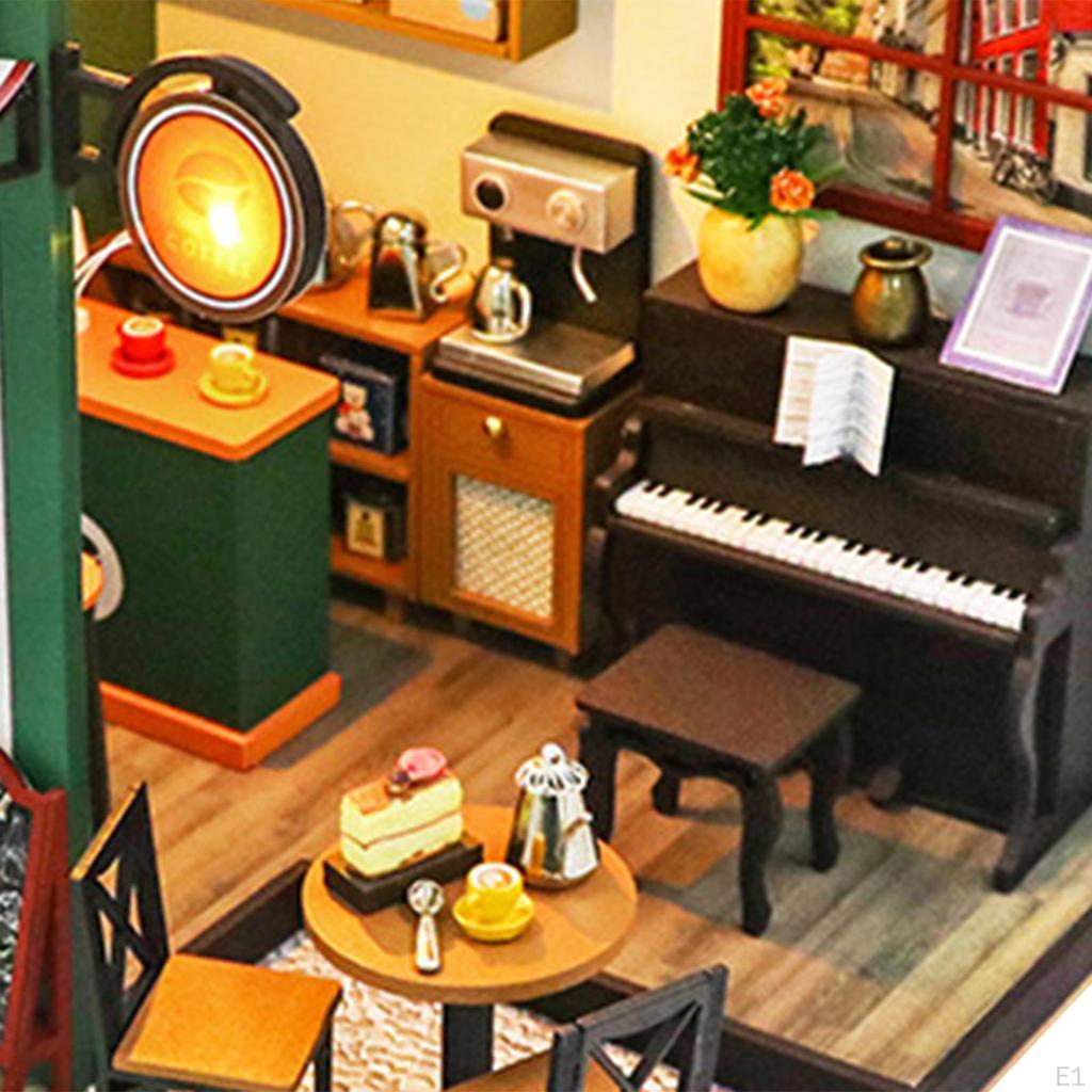 Coffee Shop DIY Miniature Dollhouse Kits with Furniture Creative Room Collection 3D Wooden Puzzle