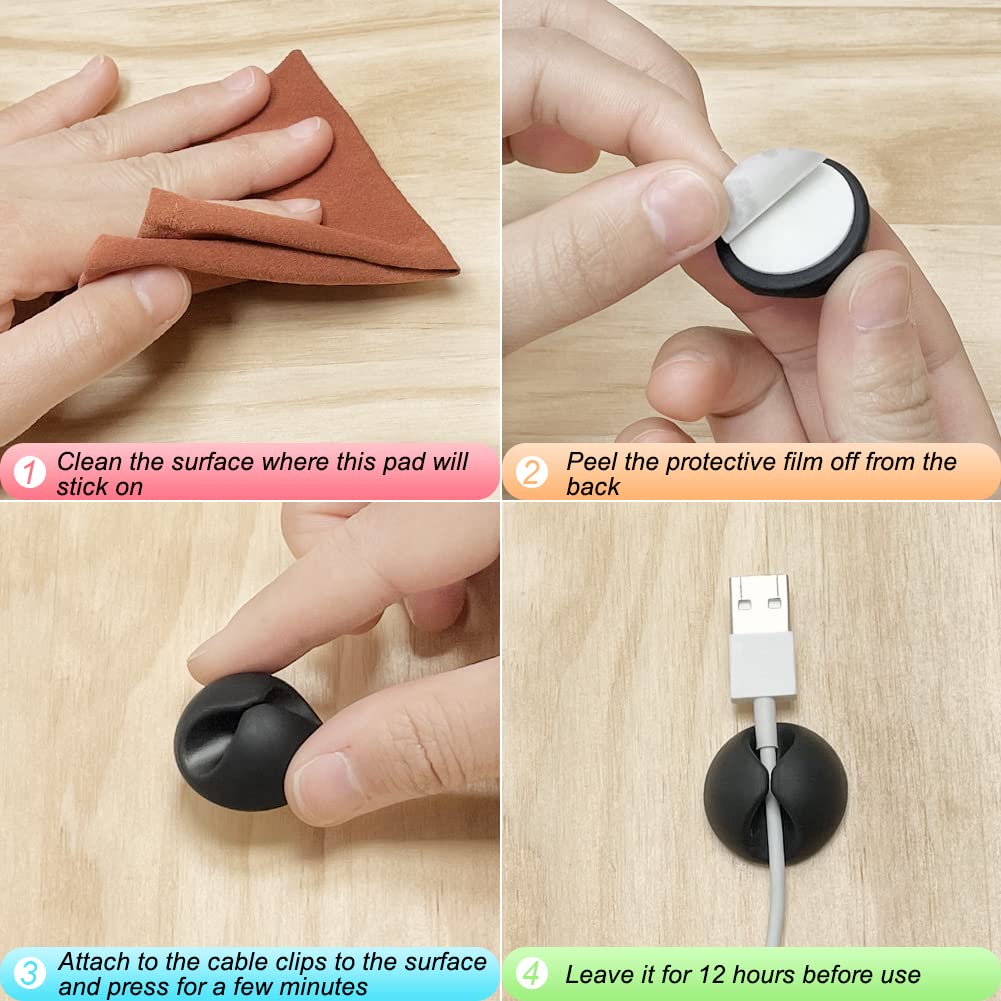 Cord Organizer, 10/20 Pcs Black Charger Holder Cable Clips Wire Clips for Organizing Desk Nightstand Car Phone Charger