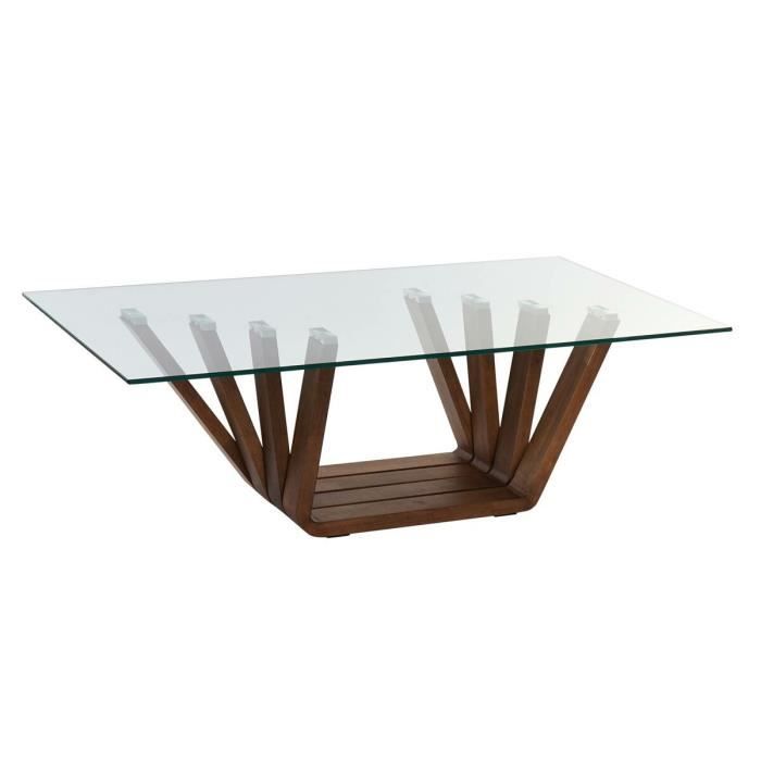 Table basse - Moderne - Noyer - Verre transparent - 130 cm - Design contemporain