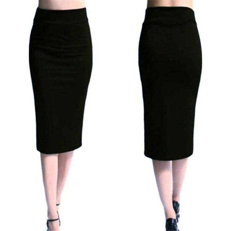 Solid Color Pencil Skirt with Hip Wrap Solid Color Sheath Pencil One-Step Skirt