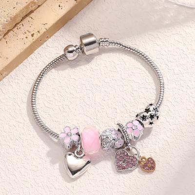1PC Women's Fashion Multi Type Plate Home Stainless Steel Alloy Multi Element Bead Love Jewelry Bracelet Date Party Holiday Gift