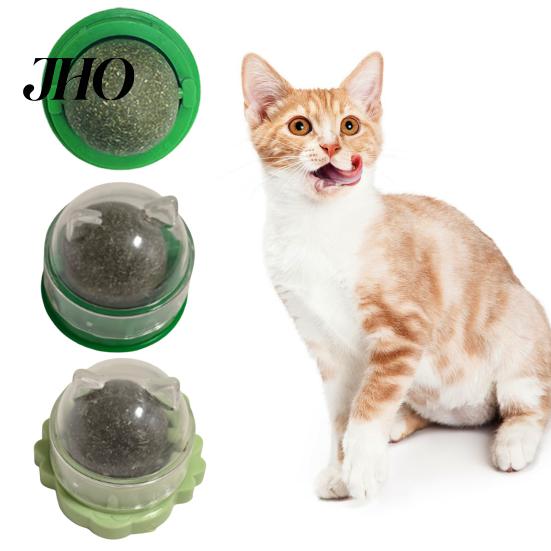 Interactive Cat Toy 2Pcs Catnip Lick Balls Rotating Ball Safe Healthy Kitten Chew with Adhesive for Wall or Floor Cats Licking Chewing Play