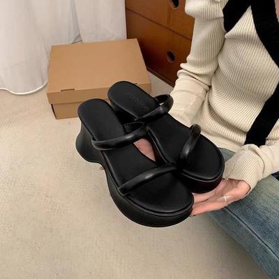 Pantofole zeppa fondo spesso stile fata francesi, da indossare in estate con nuovi tacchi spessi e gonne, pantofole fresche