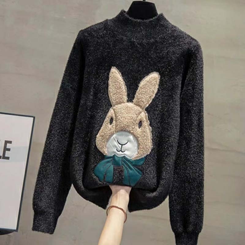 Sweater for Women Autumn Winter Thickened Warm Knitted Stretchy Long Sleeve Tops
